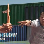 English video lesson: fast people in slow motion. Listening comprehension, vocabulary, grammar: prepositions (in/out/on/off/through)