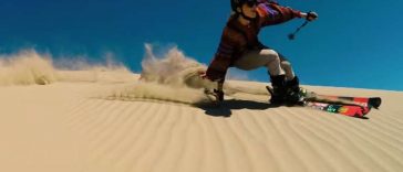 English video lesson: skiing on a sand dune. Listening comprehension, vocabulary, grammar: prepositions (in/at)