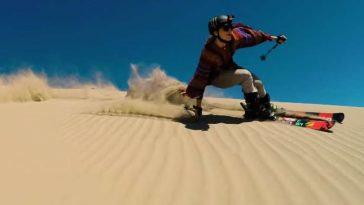 English video lesson: skiing on a sand dune. Listening comprehension, vocabulary, grammar: prepositions (in/at)