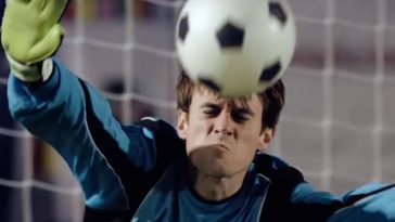 English video lesson: Top soccer shootout. Listening comprehension, vocabulary, grammar: word order - here he goes