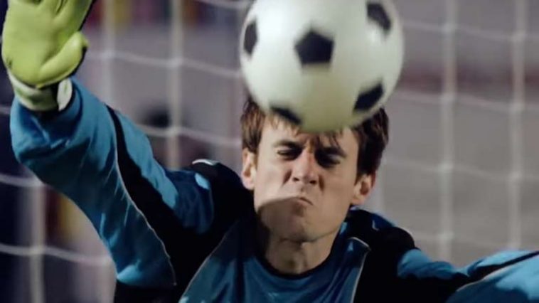 English video lesson: Top soccer shootout. Listening comprehension, vocabulary, grammar: word order - here he goes